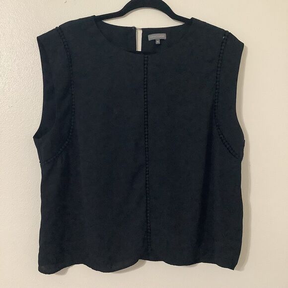 Vince Camuto Black Boho Bohemian Summer Minimalist Casual Lace Cutout Blouse XL - Picture 1 of 7